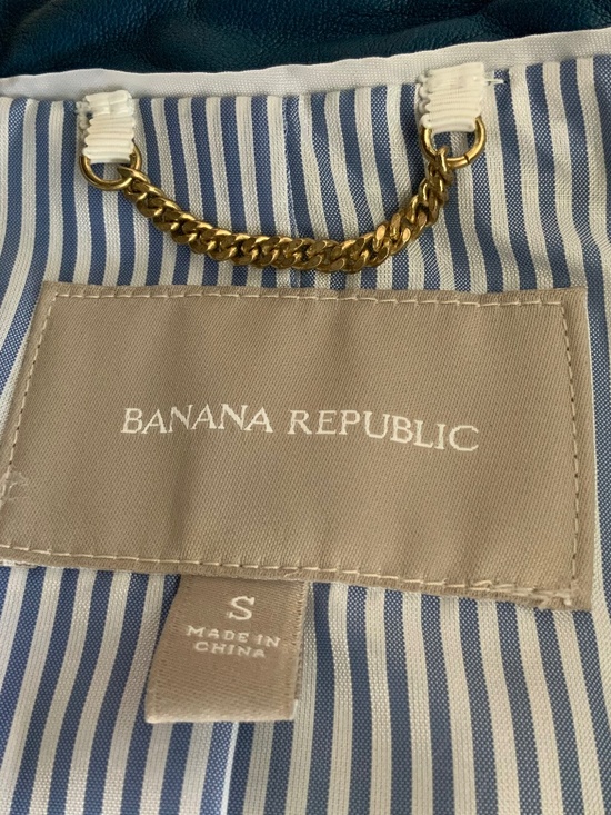 Banana Republic Leather Cropped Moto Jacket Blue SZ S - Picture 7 of 12